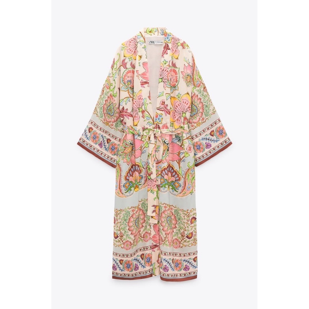 💕 ZARA printed kimono with belt floral robe NEW blogger favorite oversized